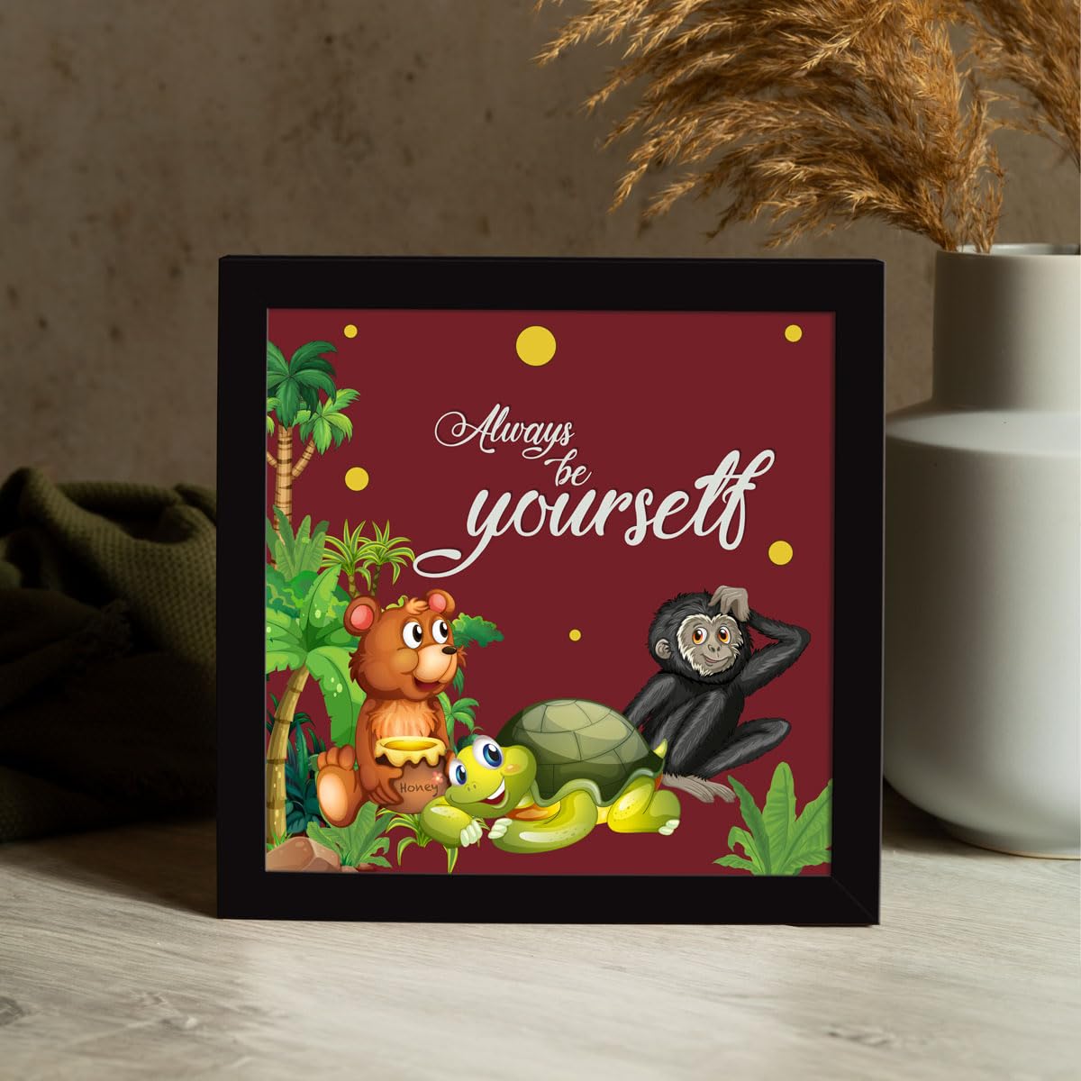 Artx Set Of 4 Cartoons Animals Kids Room Wall Art Painting, Framed Paintings 20 X 20 Inches, 10 X 10 Each, Multicolor, Synthetic